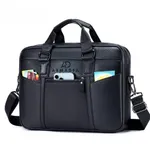 Genuine Leather Briefcase Type Laptop Document Carry A4 Messenger Bag – Color: Black – Thumbnail 1
