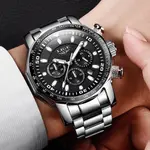 LIGE 9871 Stainless Steel Analog Quartz Casual Men's Watch – Dial Color: Black, Strap Color: Silver – Thumbnail 2