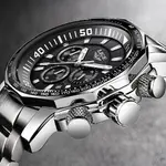 LIGE 9871 Stainless Steel Analog Quartz Casual Men's Watch – Dial Color: Black, Strap Color: Silver – Thumbnail 3