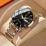 Poedagar 836 CH Luxury Stainless Steel Luminous Waterproof Men's Watch – Dial Color: Gold, Strap Color: Black – Thumbnail 3