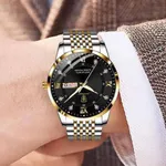 Poedagar 836 CH Luxury Stainless Steel Luminous Waterproof Men's Watch – Dial Color: Gold, Strap Color: Black – Thumbnail 5