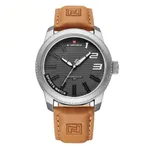 Naviforce 9202 Casual Leather Men's Watch – Dial Color: Silver, Strap Color:  Brown  – Thumbnail 1