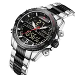 NAVIFORCE NF9195 Stainless Steel Dual Time Men's Watch – Dial Color: Black, Strap Color: Silver – Thumbnail 2