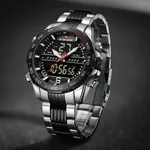 NAVIFORCE NF9195 Stainless Steel Dual Time Men's Watch – Dial Color: Black, Strap Color: Silver – Thumbnail 3