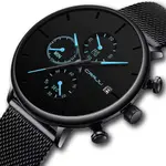 CRRJU 2268 Luxury Black Mesh Steel Band Chronograph Casual Fashion Men’s Watch – Dial Color: Blue, Strap Color: Blue – Thumbnail 2