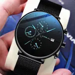 CRRJU 2268 Luxury Black Mesh Steel Band Chronograph Casual Fashion Men’s Watch – Dial Color: Blue, Strap Color: Blue – Thumbnail 3