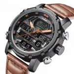 Naviforce NF9160 PU Leather Dual Time Men’s Wrist Watch – Dial Color: Orange, Strap Color:  Brown  – Thumbnail 2