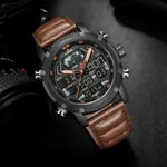 Naviforce NF9160 PU Leather Dual Time Men’s Wrist Watch – Dial Color: Orange, Strap Color:  Brown  – Thumbnail 3
