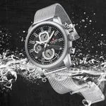 NaviForce NF9211 Chronograph Stainless Steel Luminous Men's Watch – Dial Color: Black, Strap Color: Silver – Thumbnail 3