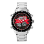 NAVIFORCE NF9088 Stainless Steel Dual Time Men's Watch – Dial Color: Red, Strap Color: Silver – Thumbnail 1