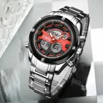 NAVIFORCE NF9088 Stainless Steel Dual Time Men's Watch – Dial Color: Red, Strap Color: Silver – Thumbnail 2