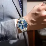 Poedagar 938 Luxury Stainless Steel Chronograph Men's Watch – Dial Color: Blue, Strap Color: Gold  – Thumbnail 4