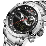 Naviforce NF9163 Stainless Steel Dual Movement Military Sport Men's Watch – Dial Color: Black, Strap Color: Silver – Thumbnail 2
