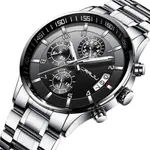CRRJU 2214 Authentic Stainless Steel Minimalist Style Classic Men’s Watch – Dial Color: Black, Strap Color: Silver – Thumbnail 2