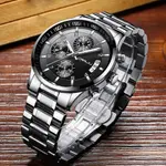 CRRJU 2214 Authentic Stainless Steel Minimalist Style Classic Men’s Watch – Dial Color: Black, Strap Color: Silver – Thumbnail 3