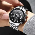 CRRJU 2214 Authentic Stainless Steel Minimalist Style Classic Men’s Watch – Dial Color: Black, Strap Color: Silver – Thumbnail 5