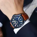  Curren 8379 Genuine Leather Strap Quartz Comfortable Men's Watch  – Dial Color: Blue, Strap Color:  Brown  – Thumbnail 4