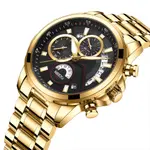 Nibosi 2576 High Quality Stainless Steel Luminous Men's Watch – Dial Color: Black Gold, Strap Color: Gold – Thumbnail 2