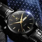 OLEVS 6898 Valentine's Calendar Display Leather Strap Couple's Quartz Watch – Dial Color: Black, Strap Color: Black – Thumbnail 2