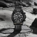 Naviforce 8074 Leather Strap Luminous Chronograph Men Quartz Wristwatch – Dial Color: Black, Strap Color: Black – Thumbnail 2