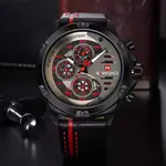 Naviforce NF9110L Genuine Leather Strap Six Hands Quartz Classic Men's Watch – Dial Color: Red, Strap Color: White – Thumbnail 3