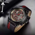 Naviforce NF9110L Genuine Leather Strap Six Hands Quartz Classic Men's Watch – Dial Color: Red, Strap Color: White – Thumbnail 4