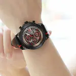 Naviforce NF9110L Genuine Leather Strap Six Hands Quartz Classic Men's Watch – Dial Color: Red, Strap Color: White – Thumbnail 5