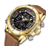 NAVIFORCE 9153-L Genuine Leather Strap Stylish Men's Watch – Dial Color: Gold, Strap Color:  Brown  – Thumbnail 2