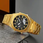 Skmei 1816 Fashion World Quartz Men's Watch – Dial Color: Black, Strap Color: Gold  – Thumbnail 3