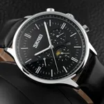 Skmei 9117 Genuine Leather Strap Classic Quartz Men's Watch – Dial Color: Black, Strap Color: Black – Thumbnail 4