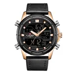 NAVIFORCE NF9138L PU Leather Dual Time Wrist Men's Watch – Dial Color: Rose, Strap Color: Black – Thumbnail 1