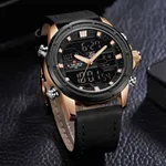 NAVIFORCE NF9138L PU Leather Dual Time Wrist Men's Watch – Dial Color: Rose, Strap Color: Black – Thumbnail 3