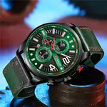 Curren 8393 High Quality Genuine Leather Straps Chronograph Men's Watch – Dial Color: Green, Strap Color: Green  – Thumbnail 3