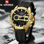 Naviforce 9223 Stainless Steel Dual Movement Military Sport Men's Watch – Dial Color: Gold, Strap Color: Black – Thumbnail 2