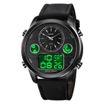 Skmei 1653 Digital Water Resistant Leather Analog Quartz Men's Watch – Dial Color: Black, Strap Color: Black – Thumbnail 1