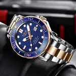 LIGE 8936 Analog Stainless Steel Waterproof Luxury Men's Watch – Dial Color: Blue, Strap Color: Rose – Thumbnail 2