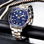 LIGE 8936 Analog Stainless Steel Waterproof Luxury Men's Watch – Dial Color: Blue, Strap Color: Rose – Thumbnail 3