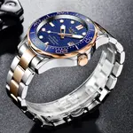 LIGE 8936 Analog Stainless Steel Waterproof Luxury Men's Watch – Dial Color: Blue, Strap Color: Rose – Thumbnail 4