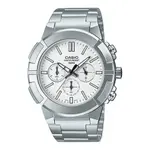 CASIO MTP-E500D-1AV Heavy Duty Stainless Steel Silver Waterproof Chronograph Men's Watch – Dial Color: White, Strap Color: Silver – Thumbnail 1