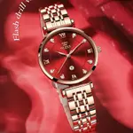 OLEVS 5866 Luxury Stainless Steel Rose Gold Flash Diamond Series Waterproof Women's Wristwatch – Dial Color: Red, Strap Color: Rose Gold – Thumbnail 3