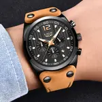 LIGE 9890 Analog High Quality Leather Quartz Chronograph Casual Men's Watch – Dial Color: Black, Strap Color:  Brown  – Thumbnail 3