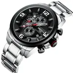 Nibosi 2336 Luxury Stainless Steel Strap Casual Men's Watch – Dial Color: Black, Strap Color: Silver – Thumbnail 3