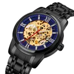 SKMEI 9222 Skeleton Hollow Automatic Mechanical Men's Watch – Dial Color: Blue, Strap Color: Black – Thumbnail 2