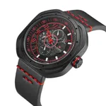 Naviforce NF9141 Rounded Square Quartz Leather Strap Men's Watch – Dial Color: Red, Strap Color: Black – Thumbnail 2