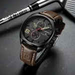 Curren 8324 Genuine Leather Strap Quartz Chronograph Men's Watch – Dial Color: Brown, Strap Color:  Brown  – Thumbnail 3