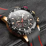 LIGE 10027 Premium PU Leather Analog Sporty Men's Watch – Dial Color: Rose, Strap Color: Black – Thumbnail 2