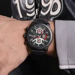 NaviForce NF9211L Chronograph Leather Strap Luminous Men's Watch – Dial Color: Black, Strap Color: Black – Thumbnail 4