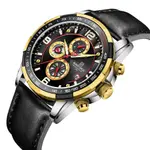 Naviforce NF8020L Luxury Leather Quartz Chronograph Casual Sports Style Men's Watch – Dial Color: Gold, Strap Color: Black – Thumbnail 3