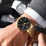 CRRJU 5005 Classic Stainless Steel Multifunctional Analog Quartz Fashion Men's Watch – Dial Color: Black, Strap Color: Gold  – Thumbnail 2
