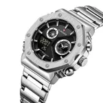 NAVIFORCE NF9216S Dual Time Display Analog Quartz Man's Watch – Dial Color: Black, Strap Color: Silver – Thumbnail 2